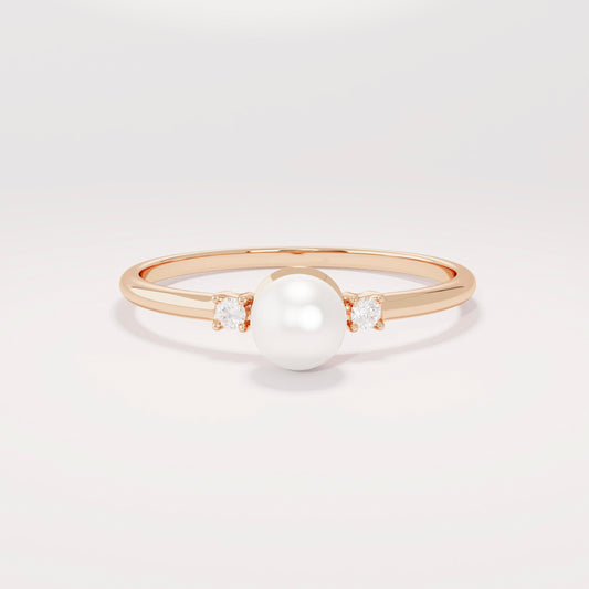 Dainty Freshwater Pearl Engagement Ring – 14k Solid Gold | Tiny Diamond Accent | Handmade Minimal Stacking Gift