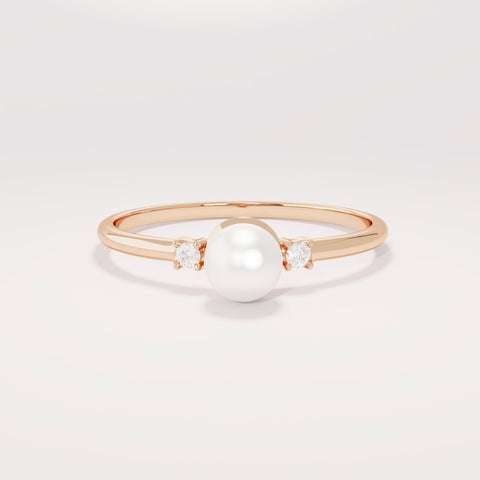 Dainty Freshwater Pearl Engagement Ring – 14k Solid Gold | Tiny Diamond Accent | Handmade Minimal Stacking Gift