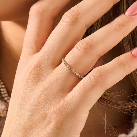 14k Solid Gold Twisted Diamond Wedding Band – Women's Braided Eternity Ring, Handmade Minimalist Bridal Stackable Jewelry