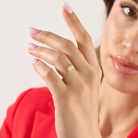 14k Gold Minimalist Nesting Band | Sunshine Curved Contour Ring | Engagement Solitaire Enhancer for Her