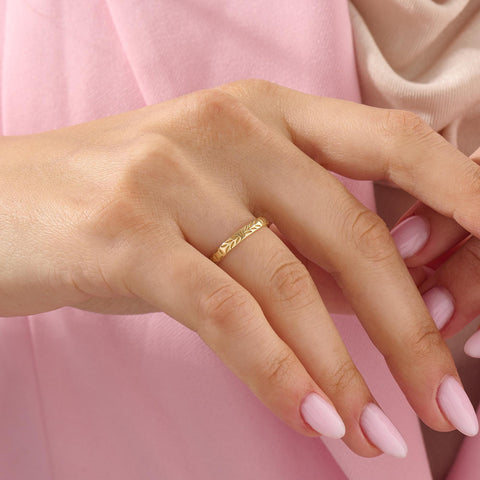 14k Solid Gold Leaf Wedding Band | Handmade Floral Ring | Minimalist Nature-Inspired Commitment/Anniversary Gift for Him & Her
