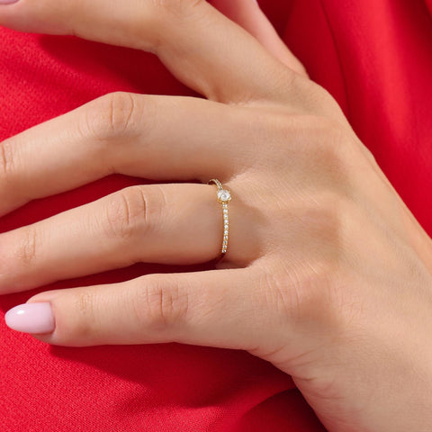 14K Solid Gold Diamond Solitaire Ring – Women's Minimalist Engagement Ring, Tiny Diamond Promise Band