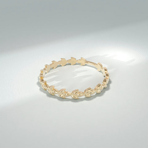 14k Solid Gold Dainty Floral Wedding Band - Vine Leaf Ring, Nature-Inspired Stackable Jewelry