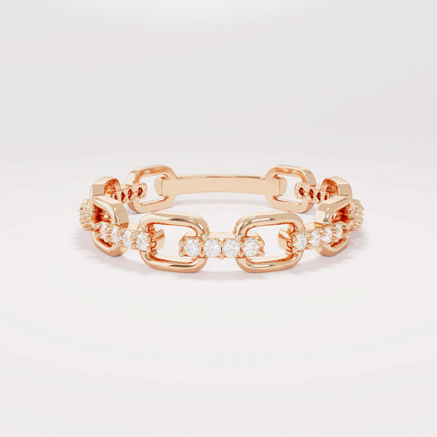 14k Solid Gold Diamond Open Link Ring – Women's Minimalist Stackable Eternity Band, Handmade Dainty Gift