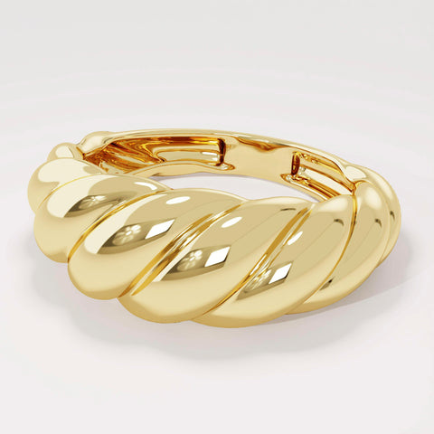 14K Solid Gold Shrimp Croissant Dome Ring – Chunky Twisted Rope Statement Band