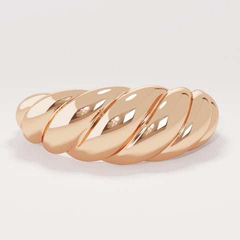 14K Solid Gold Shrimp Croissant Dome Ring – Chunky Twisted Rope Statement Band