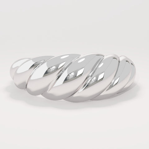 14K Solid Gold Shrimp Croissant Dome Ring – Chunky Twisted Rope Statement Band