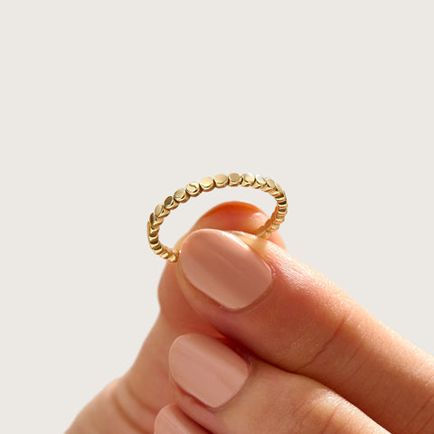 14K Solid Gold Stacking Bead Ring – Minimalist Delicate Gold Bead Band