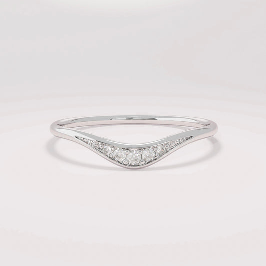 Pave Diamond Curved Ring 14K Gold – Women’s Stacking Enhancer Fine Band
