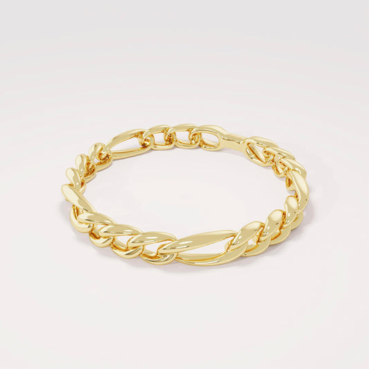 14k Solid Gold Figaro Chain Ring – Dainty Cuban Link Band, Minimalist Stacking Ring