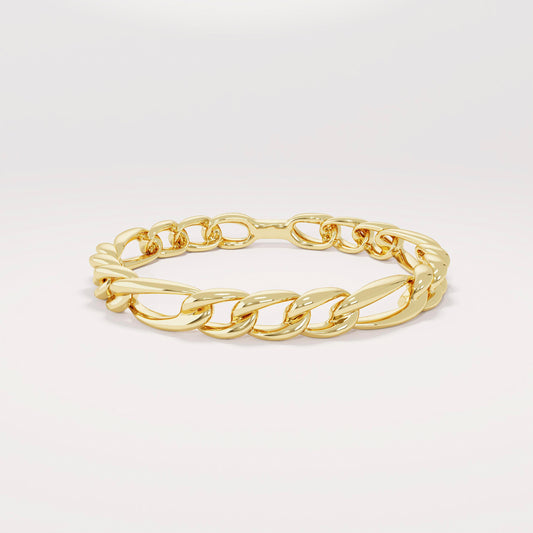 14k Solid Gold Figaro Chain Ring – Dainty Cuban Link Band, Minimalist Stacking Ring