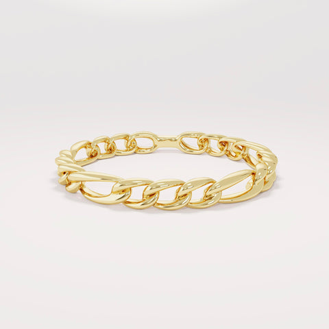 14k Solid Gold Figaro Chain Ring – Dainty Cuban Link Band, Minimalist Stacking Ring