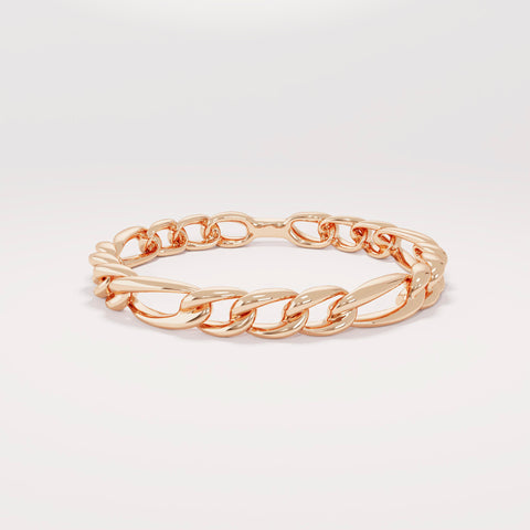 14k Solid Gold Figaro Chain Ring – Dainty Cuban Link Band, Minimalist Stacking Ring