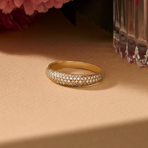 Chunky 14k Gold Dome Ring - Pavé Diamond Bubble Band, Fine Gift Jewelry for Mom