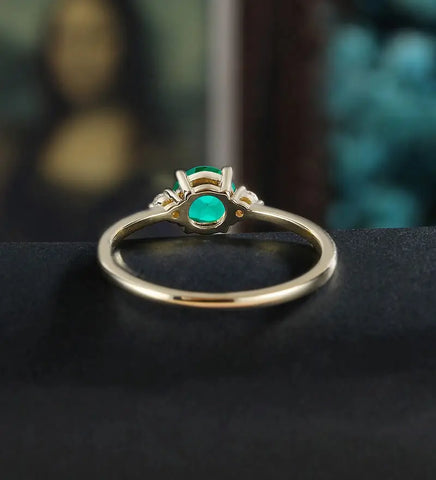 5mm Round Cut Lab Emerald Engagement Ring Unique Moissanite Wedding Ring Vintage White Gold Bridal Ring Promise Diamond Wedding Ring Anniversary Ring Women