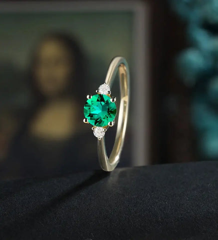 5mm Round Cut Lab Emerald Engagement Ring Unique Moissanite Wedding Ring Vintage White Gold Bridal Ring Promise Diamond Wedding Ring Anniversary Ring Women