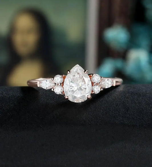 Pear Shaped Moissanite Engagement Ring Rose Gold Marquise Cut Diamond Wedding Ring Unique Prong Set Promise Anniversary Bridal Ring