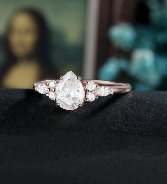 Pear Shaped Moissanite Engagement Ring Rose Gold Marquise Cut Diamond Wedding Ring Unique Prong Set Promise Anniversary Bridal Ring