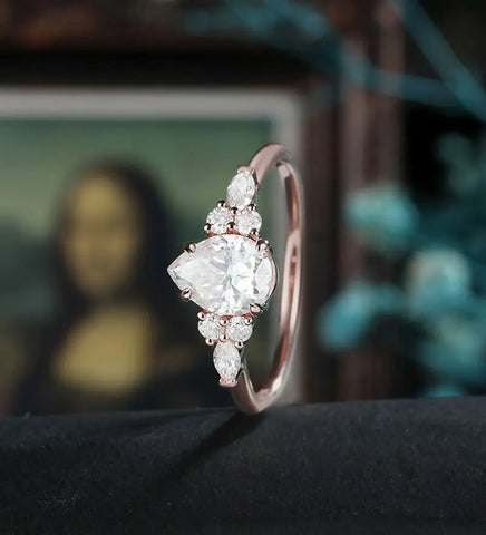 Pear Shaped Moissanite Engagement Ring Rose Gold Marquise Cut Diamond Wedding Ring Unique Prong Set Promise Anniversary Bridal Ring
