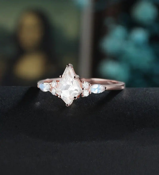 Kite Cut Moissanite Engagement Ring Monstone Solid Gold Promise Ring Anniversary Diamond Wedding Ring Solid Gold Vintage Ring Unique Bridal promise Ring For Women