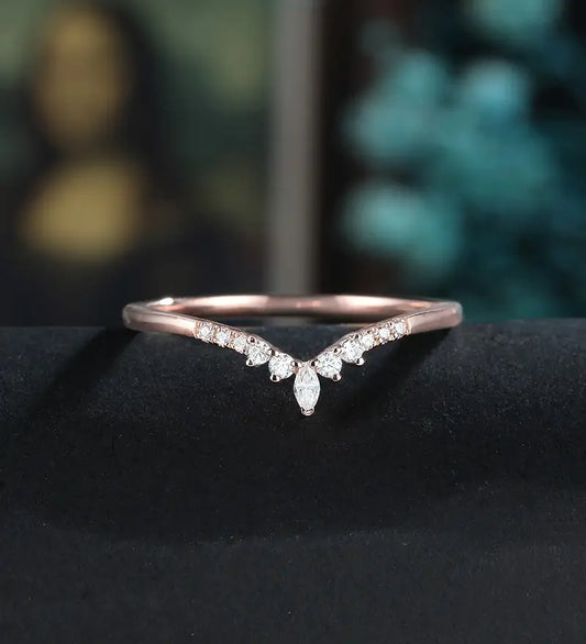 Marquise Cut Moissanite Wedding Band Half Eternity Diamond Rose Gold Wedding Ring Unique Promise Anniversary Bridal Ring Women