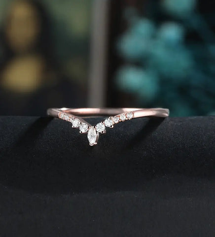 Marquise Cut Moissanite Wedding Band Half Eternity Diamond Rose Gold Wedding Ring Unique Promise Anniversary Bridal Ring Women