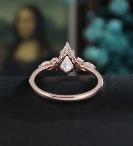 Kite Cut Moissanite Engagement Ring Monstone Solid Gold Promise Ring Anniversary Diamond Wedding Ring Solid Gold Vintage Ring Unique Bridal promise Ring For Women
