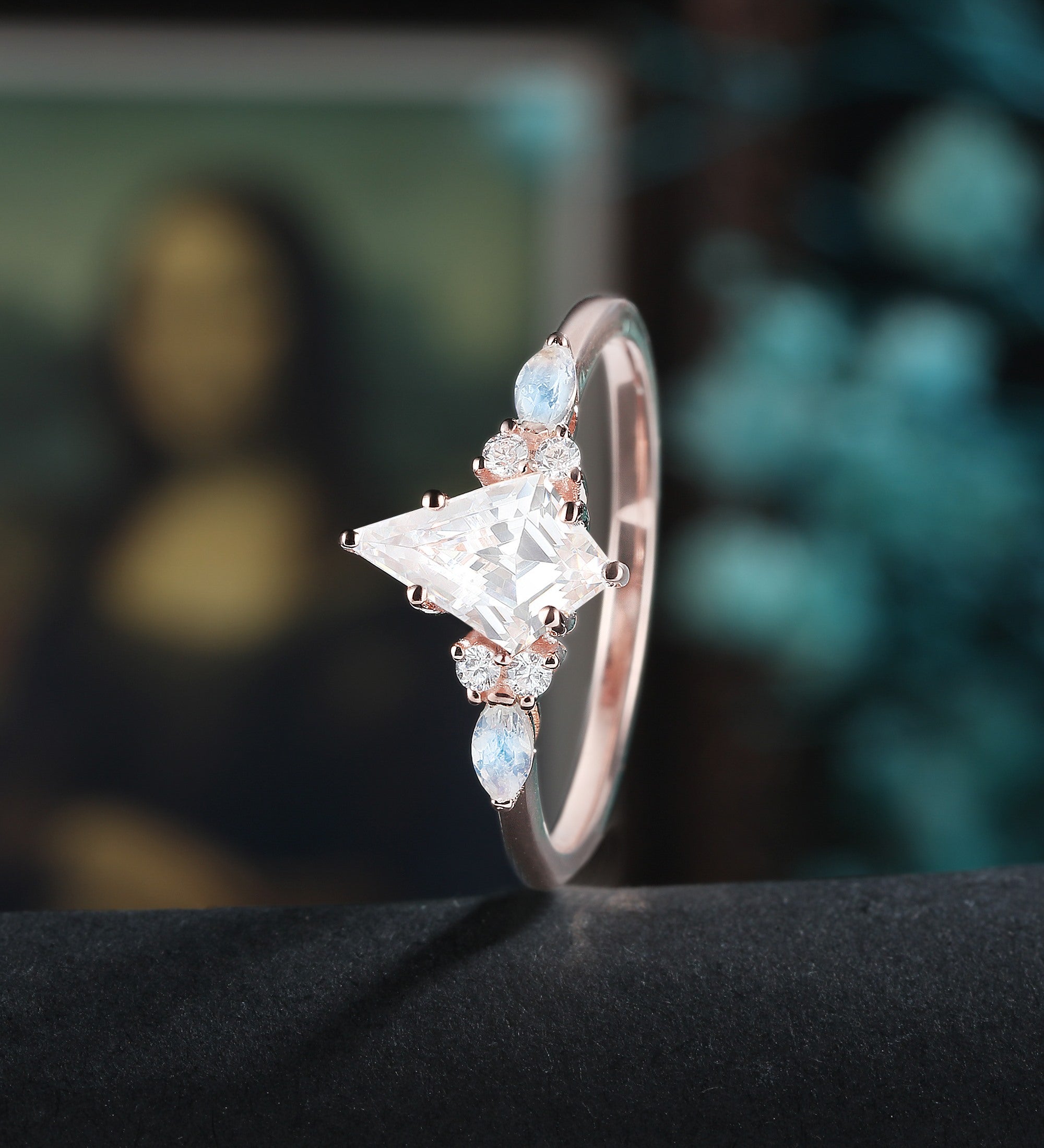 Kite Cut Moissanite Engagement Ring Monstone Solid Gold Promise Ring Anniversary Diamond Wedding Ring Solid Gold Vintage Ring Unique Bridal promise Ring For Women