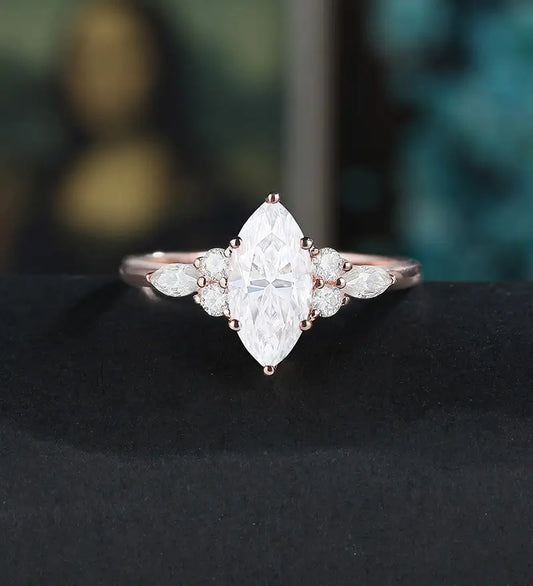 Marquise Cut Moissanite Engagement Ring Solid Gold Diamond Wedding Ring Unique 14K/18K gold Promise Anniversary Bridal Ring