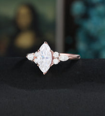 Marquise Cut Moissanite Engagement Ring Solid Gold Diamond Wedding Ring Unique 14K/18K gold Promise Anniversary Bridal Ring