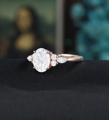 Oval Cut Moissanite Engagement Ring Vintage Solid Gold Promise Ring Anniversary Marquise Diamond Wedding Ring Unique Bridal promise Ring For Women