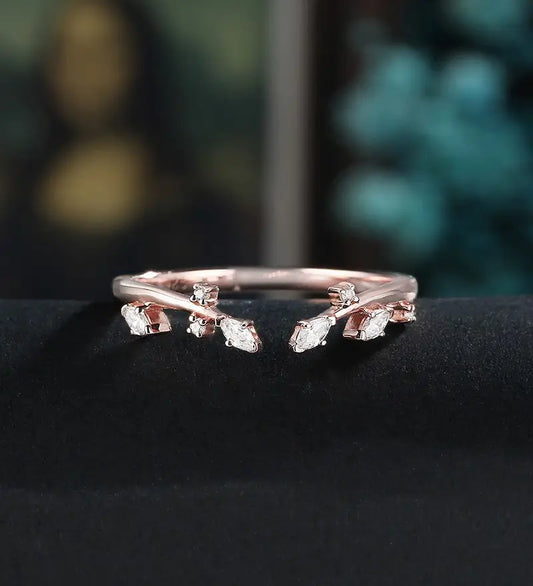 Marquise Cut Moissanite Wedding Band Unique Diamond Open Wedding Ring Stacking Ring Gift for Her Promise Anniversary Bridal Ring