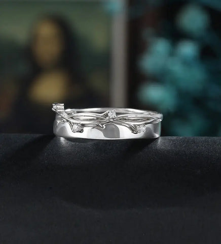 Anniversary White Gold Bridal Set Nature Inspired Leaf Ring Set Couple Eternity Rings Moissanite Diamond Wedding Ring For Women & Men Promise