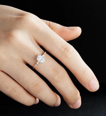 Oval Cut Moissanite Engagement Ring Solid Gold Anniversary Ring Diamond Wedding Ring rose white yellow gold Promise Ring Unique Bridal promise Ring