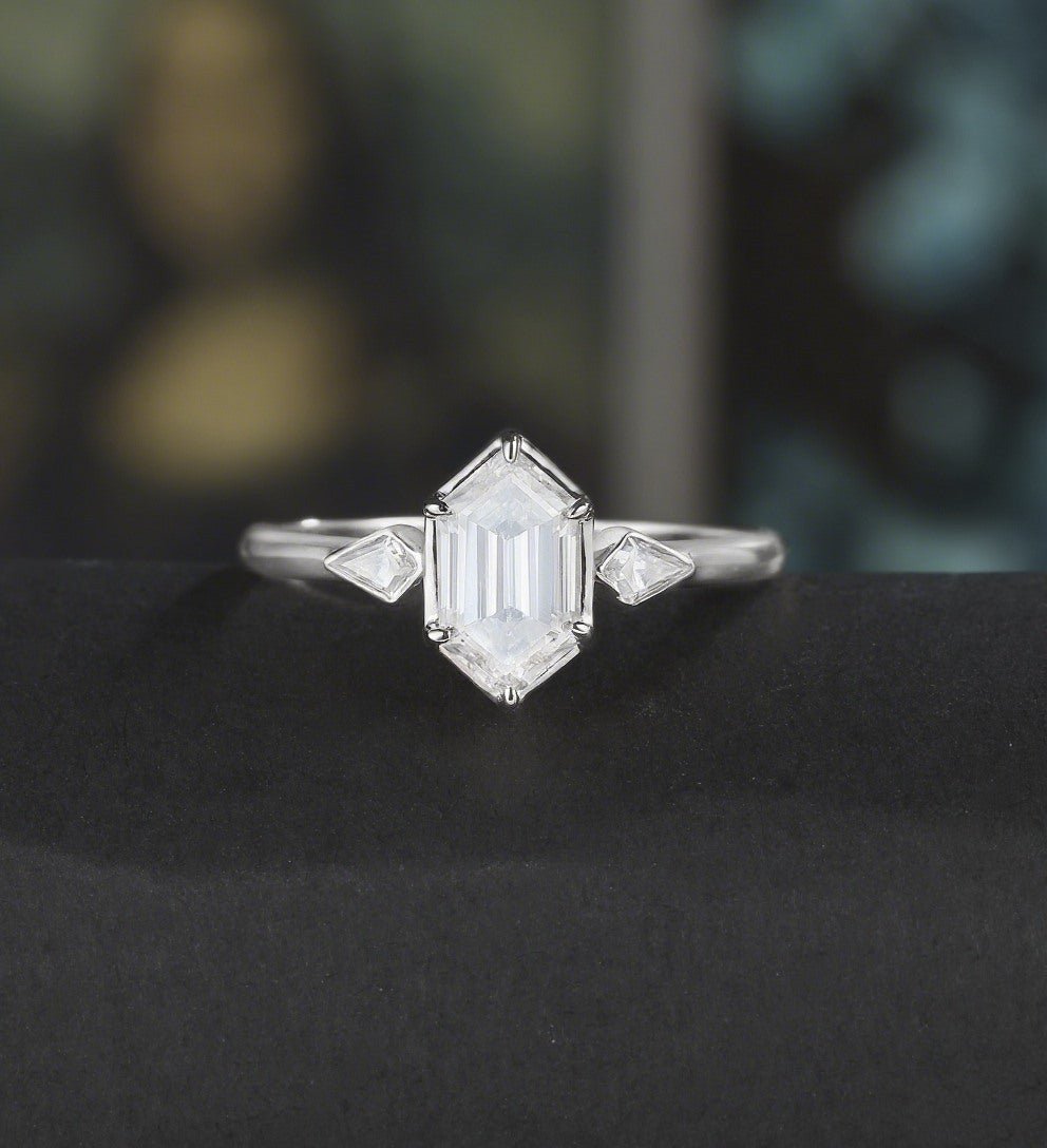 Long Hexagon Cut Engagement Ring Moissanite Solid Gold Promise Ring Anniversary Diamond Wedding Ring Solid Gold Vintage Ring Unique Bridal promise Ring For Women - ULRICARING