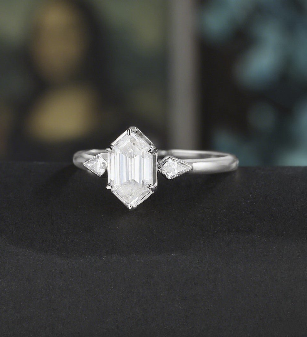 Long Hexagon Cut Engagement Ring Moissanite Solid Gold Promise Ring Anniversary Diamond Wedding Ring Solid Gold Vintage Ring Unique Bridal promise Ring For Women - ULRICARING