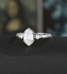 Long Hexagon Cut Engagement Ring Moissanite Solid Gold Promise Ring Anniversary Diamond Wedding Ring Solid Gold Vintage Ring Unique Bridal promise Ring For Women - ULRICARING