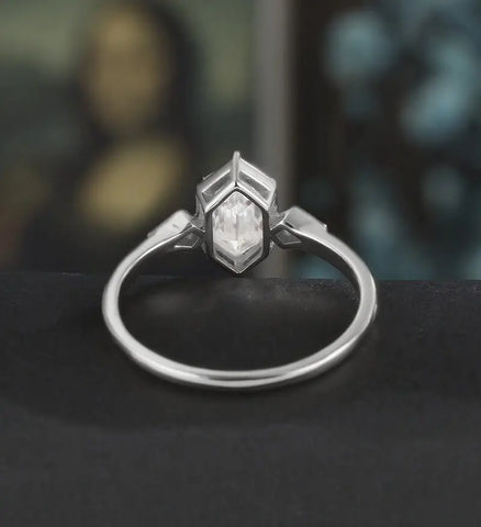 Long Hexagon Cut Engagement Ring Moissanite Solid Gold Promise Ring Anniversary Diamond Wedding Ring Solid Gold Vintage Ring Unique Bridal promise Ring For Women