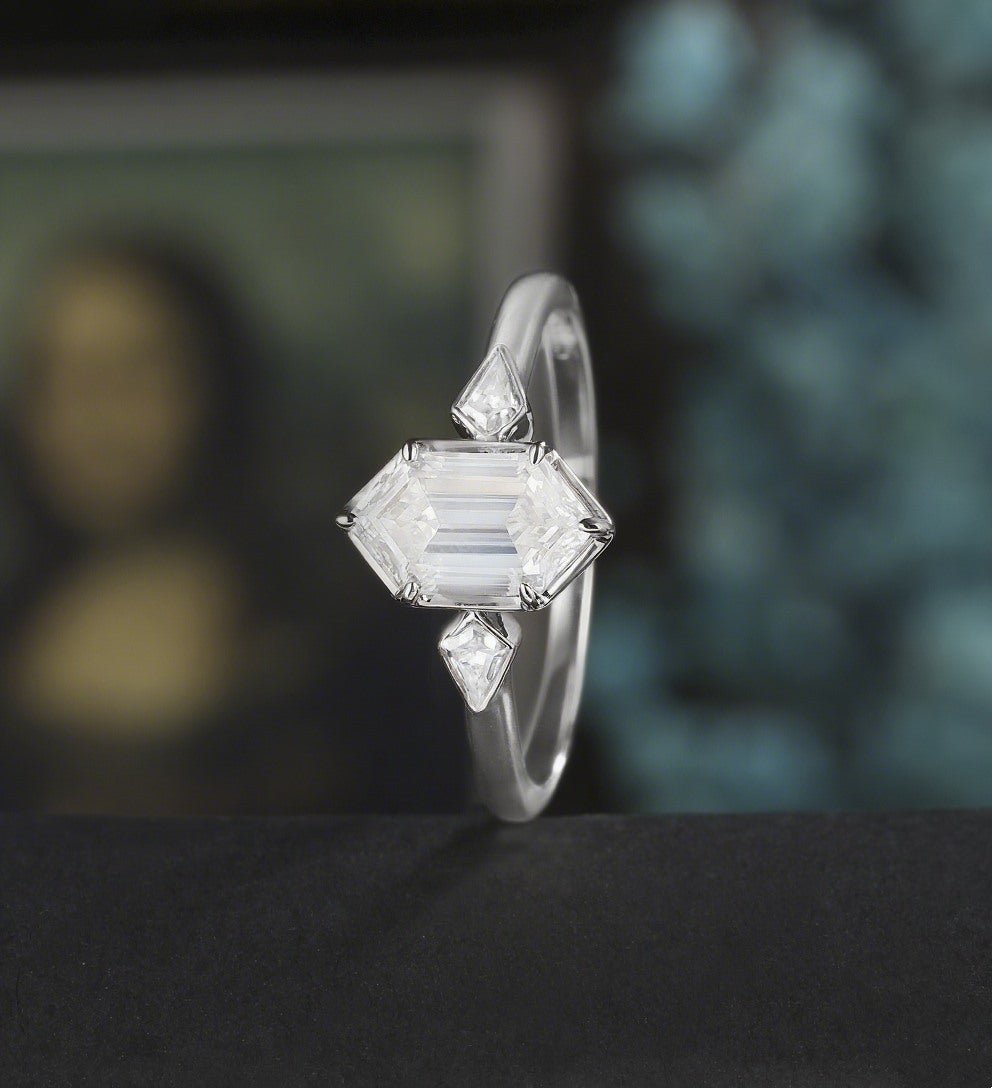 Long Hexagon Cut Engagement Ring Moissanite Solid Gold Promise Ring Anniversary Diamond Wedding Ring Solid Gold Vintage Ring Unique Bridal promise Ring For Women - ULRICARING