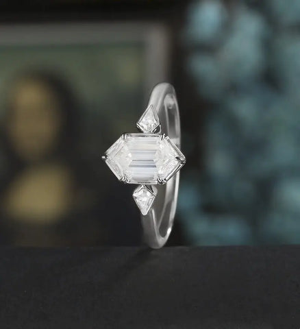 Long Hexagon Cut Engagement Ring Moissanite Solid Gold Promise Ring Anniversary Diamond Wedding Ring Solid Gold Vintage Ring Unique Bridal promise Ring For Women