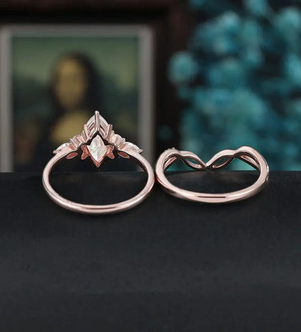 Marquise Cut Engagement Ring Set Solid Gold Moissanite Bridal Set Anniversary Diamond Wedding Ring Anniversary Promise Ring For Her