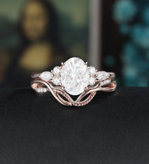 Oval Cut Moissanite Bridal Set Engagement Ring Set Vintage Bridal Set Anniversary Diamond Wedding Ring Solid Gold Promise Ring For Women - ULRICARING
