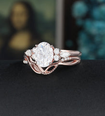 Oval Cut Moissanite Bridal Set Engagement Ring Set Vintage Bridal Set Anniversary Diamond Wedding Ring Solid Gold Promise Ring For Women - ULRICARING