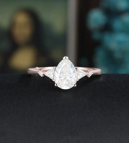 Pear Shaped Moissanite Engagement Ring Solid Gold Promise Ring Anniversary triangle Diamond Wedding Ring Vintage Ring Unique Bridal promise Ring For Women