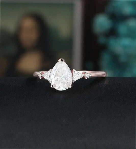 Pear Shaped Moissanite Engagement Ring Solid Gold Promise Ring Anniversary triangle Diamond Wedding Ring Vintage Ring Unique Bridal promise Ring For Women