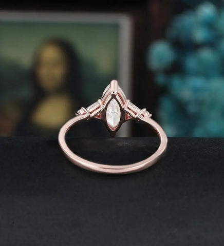 Marquise Cut Moissanite Engagement Ring Solid Gold Promise Ring Anniversary triangle Diamond Wedding Ring Vintage Ring Unique Bridal promise Ring For Her