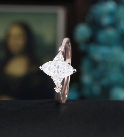 Marquise Cut Moissanite Engagement Ring Solid Gold Promise Ring Anniversary triangle Diamond Wedding Ring Vintage Ring Unique Bridal promise Ring For Her