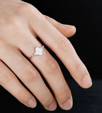 Pear Shaped Moissanite Engagement Ring Solid Gold Promise Ring Anniversary triangle Diamond Wedding Ring Vintage Ring Unique Bridal promise Ring For Women