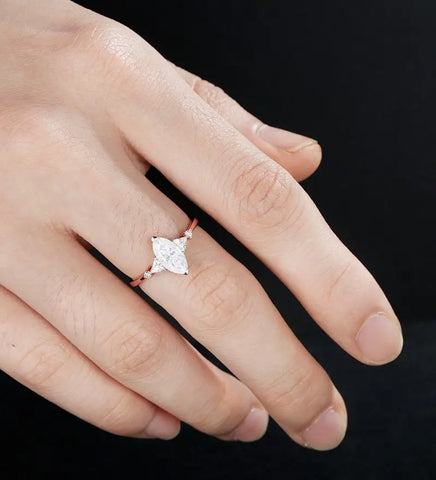 Marquise Cut Moissanite Engagement Ring Solid Gold Promise Ring Anniversary triangle Diamond Wedding Ring Vintage Ring Unique Bridal promise Ring For Her
