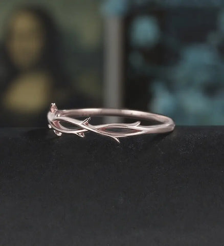14K/18K Plain Gold Wedding Bnad Solid Gold Nature Inspired Ring Anniversary Matching Band Vintage Bridal Ring For Women